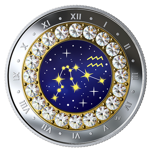 2019 Водолей: Zodiac Series - Чистая серебряная монета с кристаллами Swarovski
