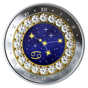 2019 Рак: Zodiac Series - Чистая серебряная монета с кристаллами Swarovski