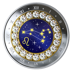 2019 Лев: Zodiac Series - Чистая серебряная монета с кристаллами Swarovski